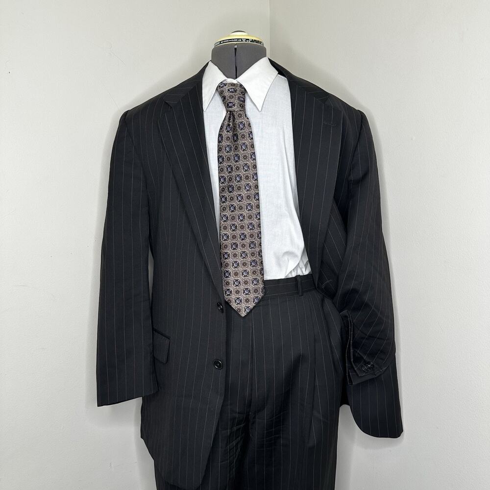 Jack Victor 43L Suit 37x31 Black Wool Mens 2 Piece Blazer Sport Coat Jacket Y2K